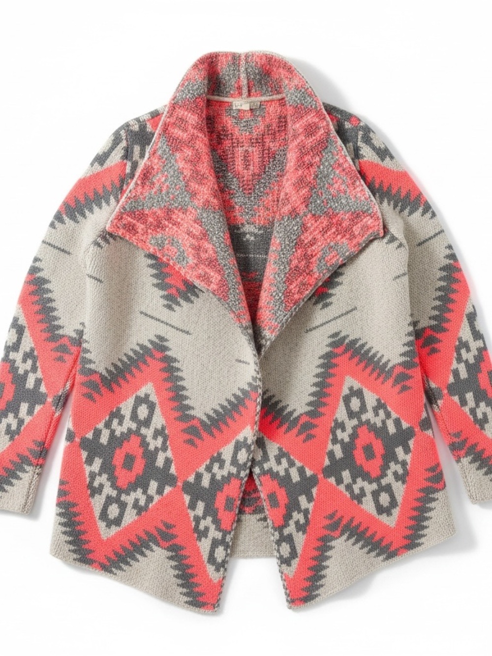 Wishlist Open-Front Geo Neon Pattern Chunky Cardigan Cotton/ Wool Blend